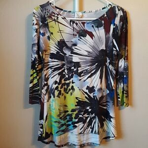 💫💫💫 ANTHROPOLOGIE WESTON WEAR FLORAL BURST ABSTRACT 3/4 SLEEVE TOP SMALL